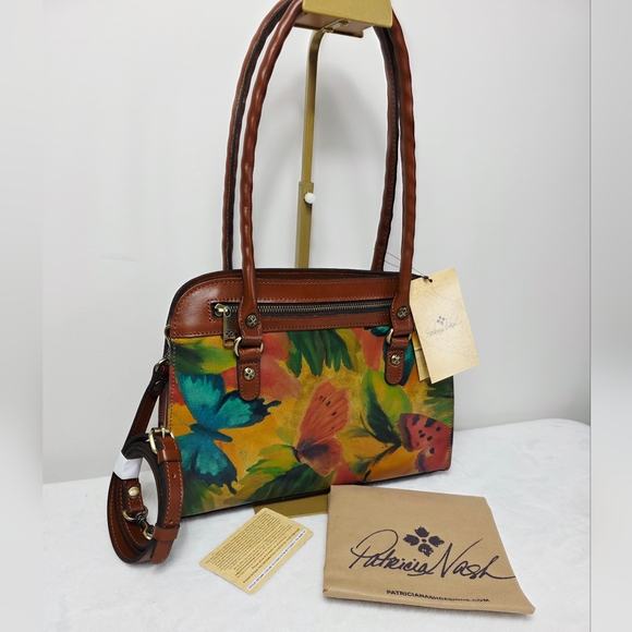 Patricia Nash Leather Calvi Watercolor Butterfly Satchel - Picture 10 of 10
